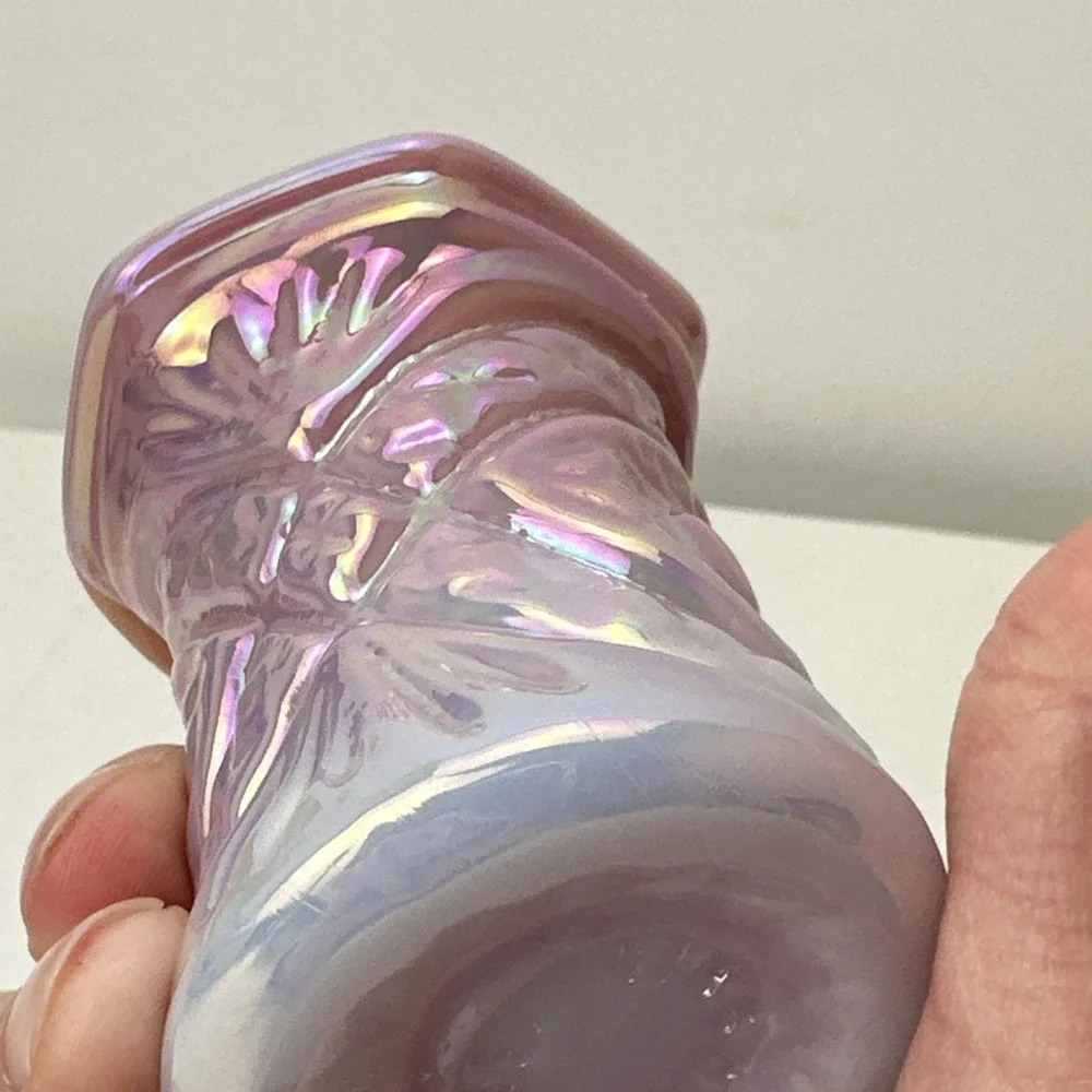 Vintage Gibson Toothpick Holder Pink Blue Glass Opalescent 1995 2.75